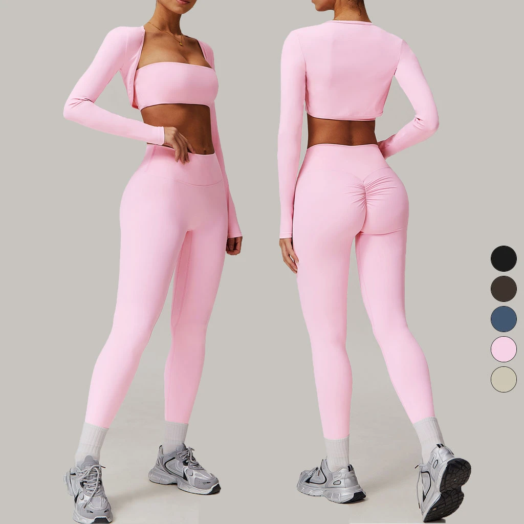 Outdoor Running Yoga Leggings Quick Dry Gym Wear 3 Piece Yoga Set Women Custom Workout Wear Gym Fitness Sets Women Yoga Set