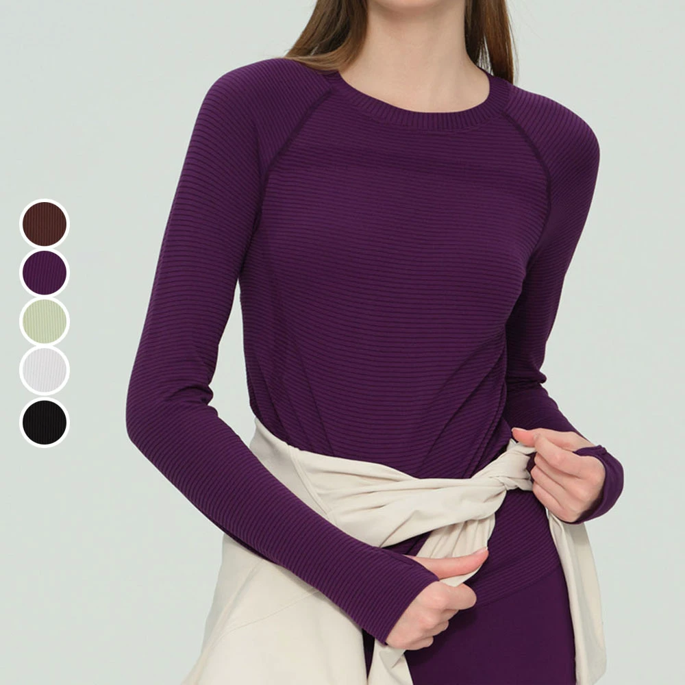 Women's Seamless Long-Sleeve Yoga Shirt Four-Way Stretch Quick Dry Mesh Breathable Lightweight Comfort Fade Resistant Yoga Tops