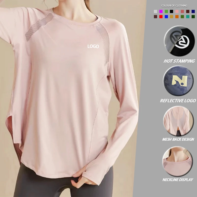 Hot Selling Quick Dry Long Sleeve Mesh Tshirt Sports Blouse Slim Yoga Fitness Clothes T-Shirts for Women