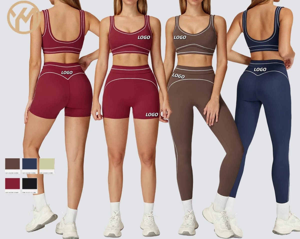 Yimo Women U Neck Beauty Back Blocking Color Vest Yoga Set Lady Gather Naked Feel Slim Workout Suit Female Breathable Gym Set