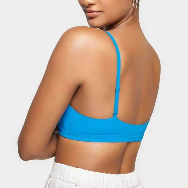 Women's High Support Simple Fitness Yoga Bra Sporty Cross Back Breathable Active Gym Wear Adjustable Seamless Front Deep V-Neck