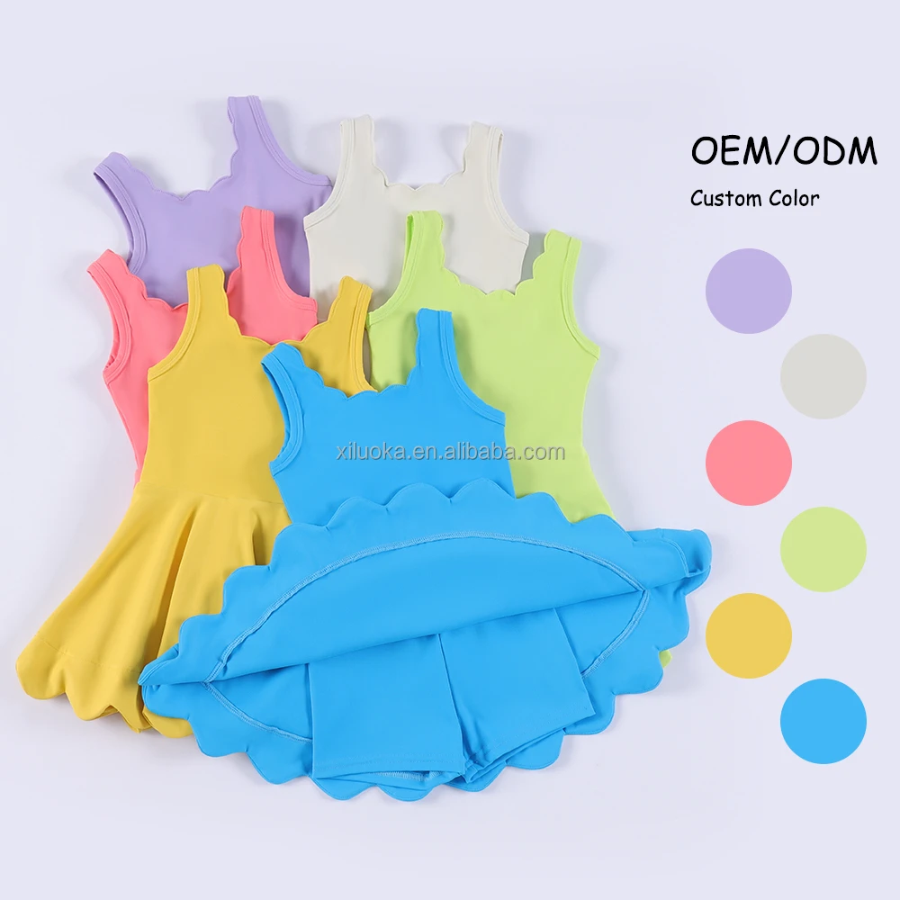 Factory Wholesale Quick Dry Toddler Girls Yoga Scallop Dress Girls One-Piece Sportswear Nylon Spandex Tennis Running Golf Wear