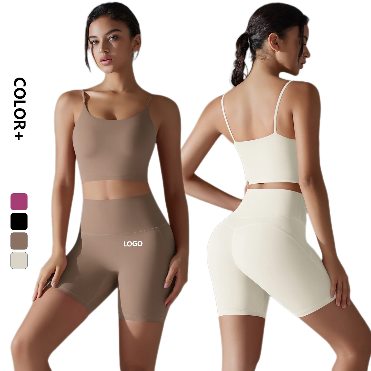 Women's Seamless Yoga Workout Set Cross Back Fitness Bra High Waist Sports Gym Leggings Solid Running Activewear Short Shorts