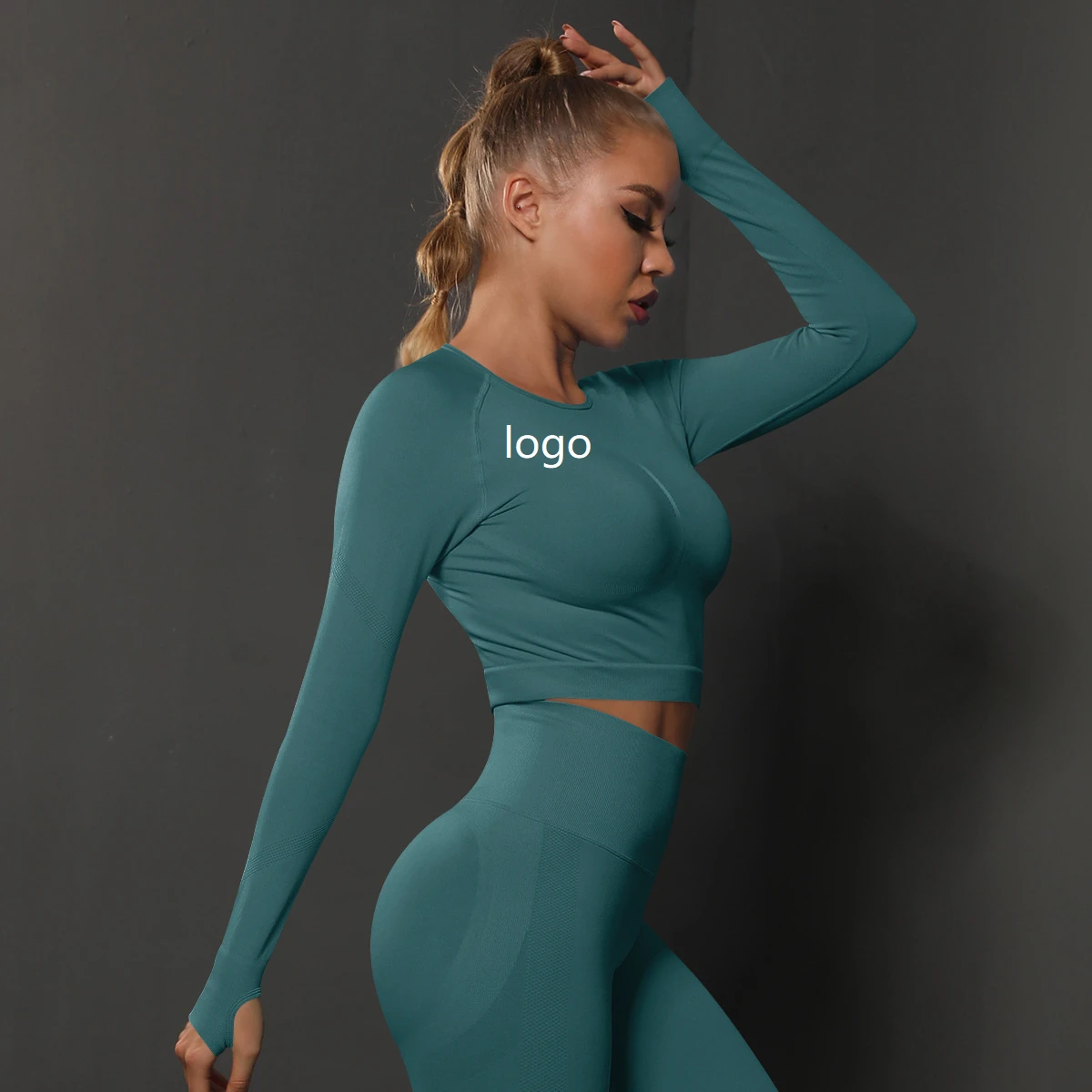 OEM New Breathable Spandex/Nylon Four-Way Stretch Solid Blouse Fitness Sports Hollow Tight-fitting Women's Long Sleeve for Gym