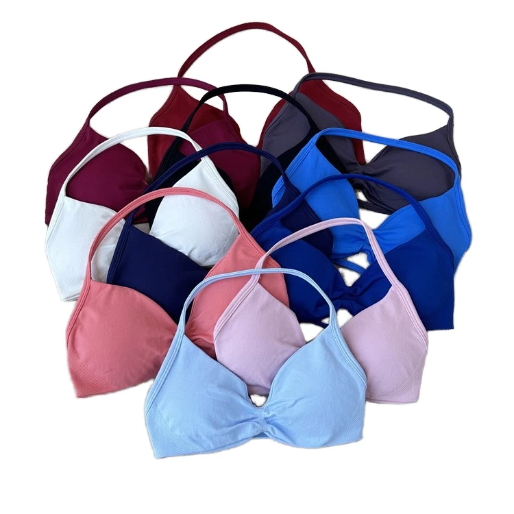 Ruched Seamless Breathable Yoga Set Sportswear for Gym Bra Strappy Sports Bra 2 Piece Set V-neck High Support Workout Clothes