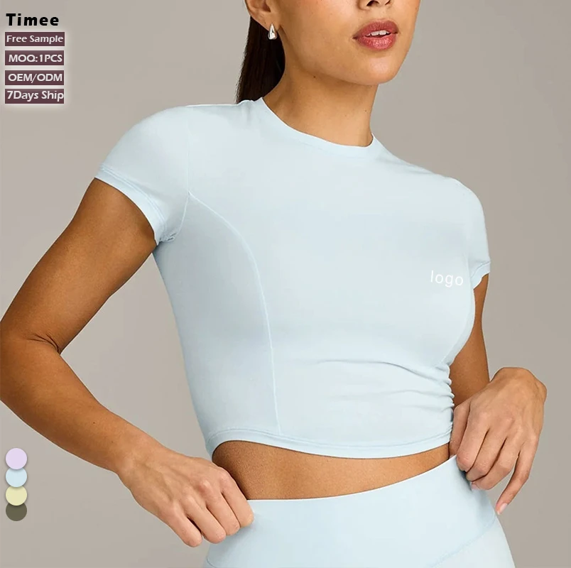 2026 New Sports T-shirt Round Neck Slim Fit Sweat Wicking Quick Dry Naked Feeling Women's Yoga Top for Fitness Sports