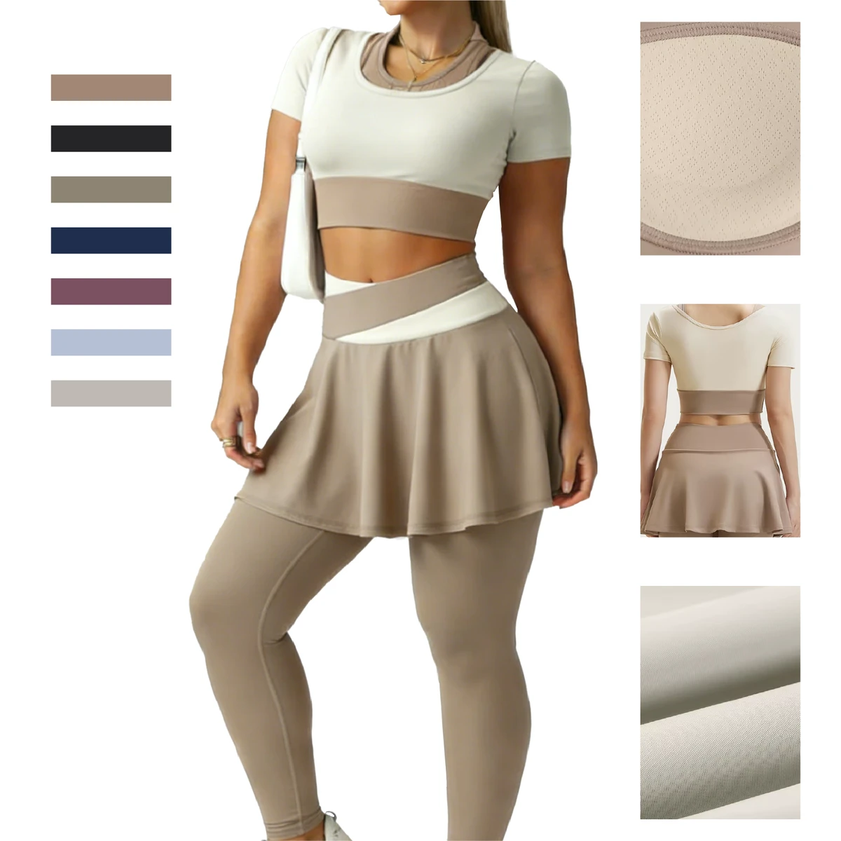 Women's Two-Piece Yoga Suit Set Spandex/Polyester Four-Way Stretch Breathable Elastic Waist Color Blocking Solid Short Front