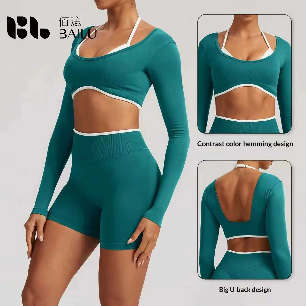 Backless Tight Seamless Breathable Four-Way Stretch Spandex/Nylon Solid Simple Long-Sleeved Running Fitness Yoga Sports Top