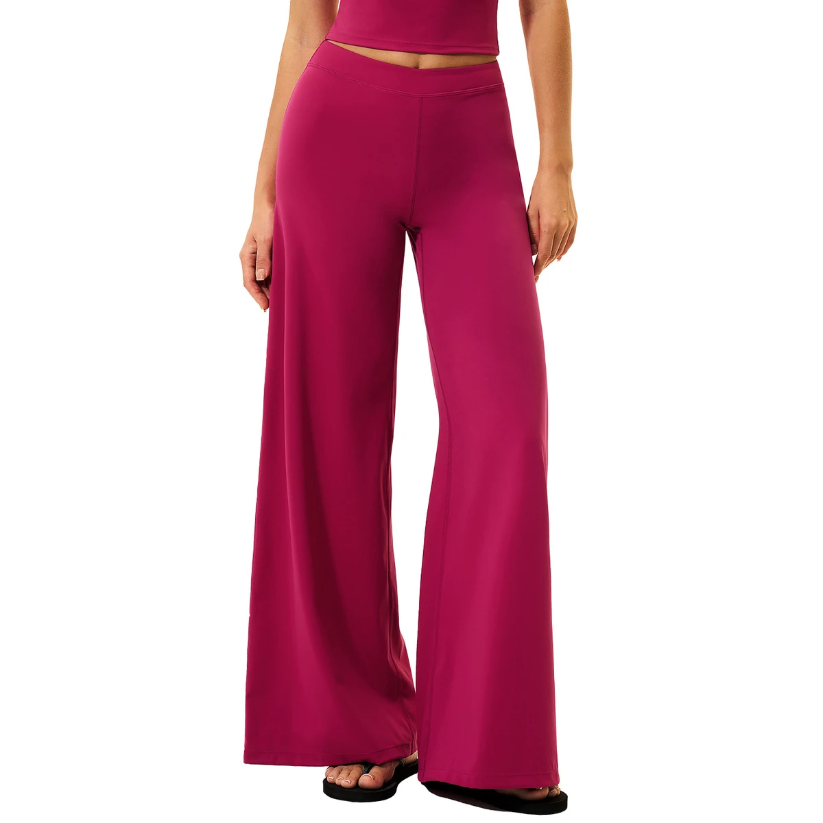 Breathable Spandex/Nylon Low-Rise Wide-Leg Loose Brushed Straight-Leg Athletic Fitness Women Yoga Pants