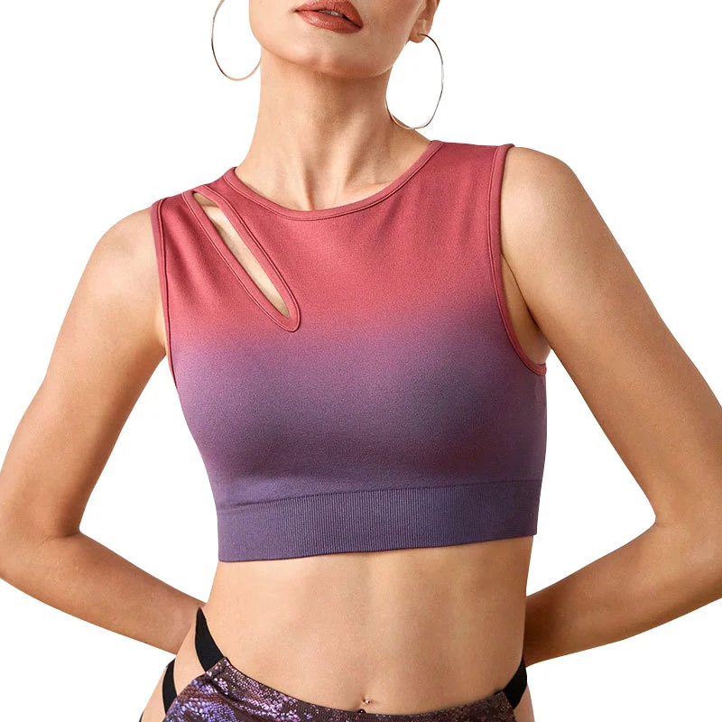 New Arrival Yoga Sports Bra Gradient Color Hollow Out High Support Shock Proof Seamless Sports Women's Tank Top