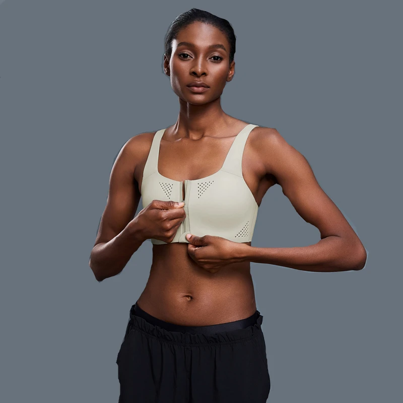 High Strength Breathable Lightweight Sports Bra Front Zipper Yoga Integrated Cup Shockproof Running Training Beautiful Back