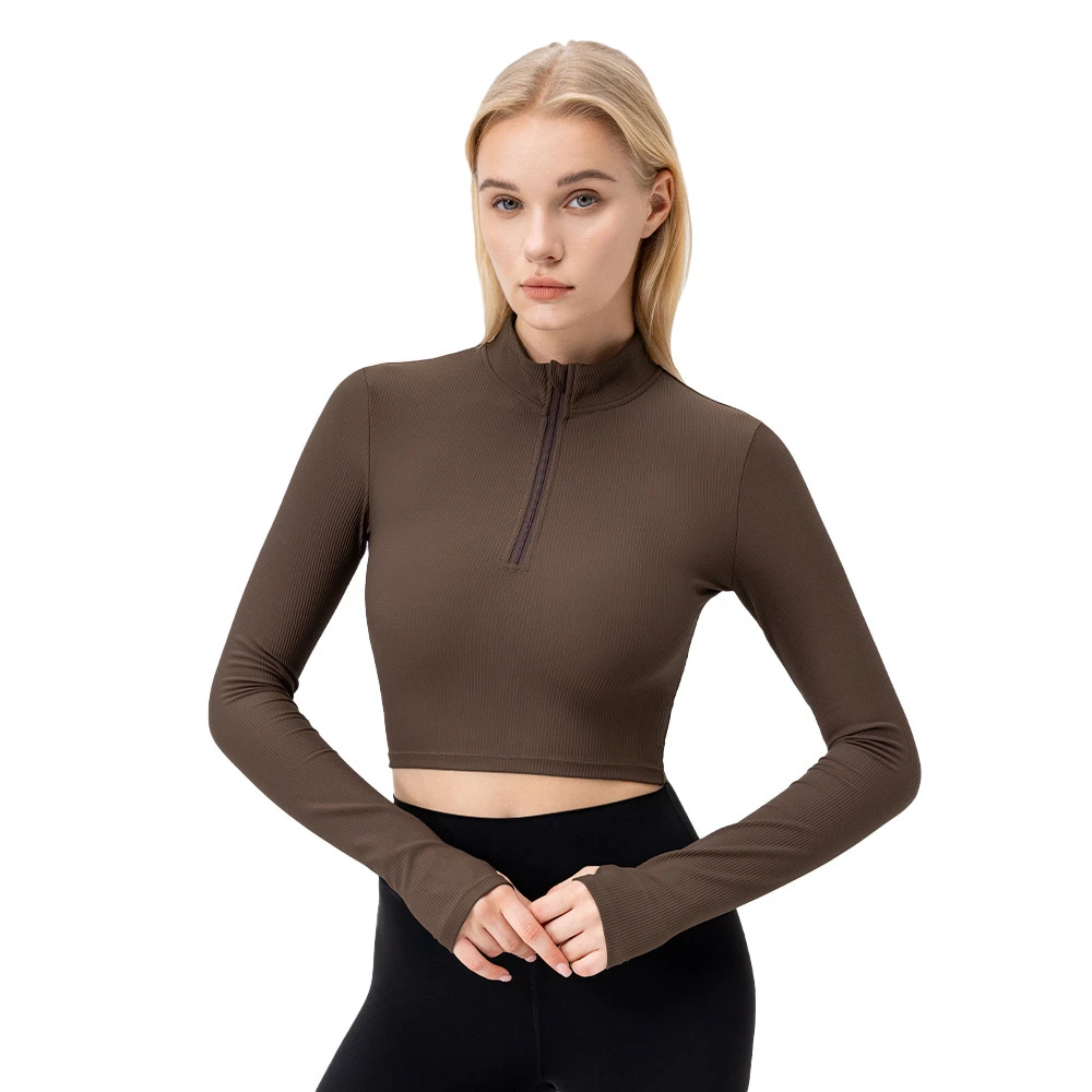 New Style Stand Collar Zipper Fashion Sport Top Slim Long-Sleeved Jackets Yoga Wrap Top Sexy Tops for Women
