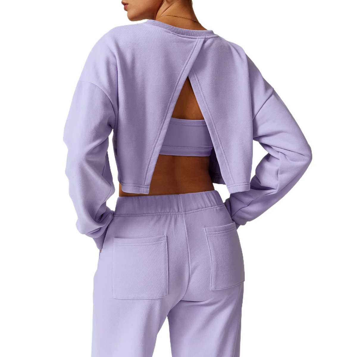 Long Sleeves Women Round Neck Sports Top for Gym Fitness Slit Back Yoga Tank Long Sleeves