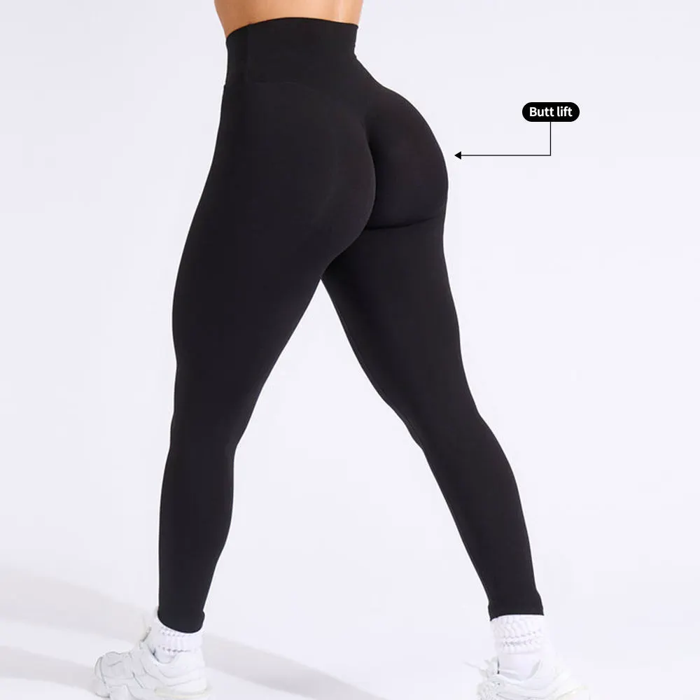 Custom High Waist Hidden Scrunch Butt Leggings Invisible Deep V Seam Butt Leggings Cross Over Waist Gym Yoga Pants Activewear