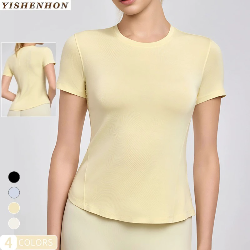 YISHENHON Custom Women's Summer Sportswear Lightweight Yoga T-Shirt with Slim Fit & Loose Casual Sport Short Sleeves