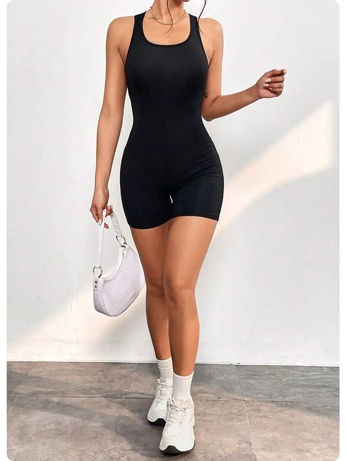 One-Piece Yoga Suit with No Padded Cups, Backless Cross-Back Straps, Quick-Dry Stretch Yoga Jumpsuit