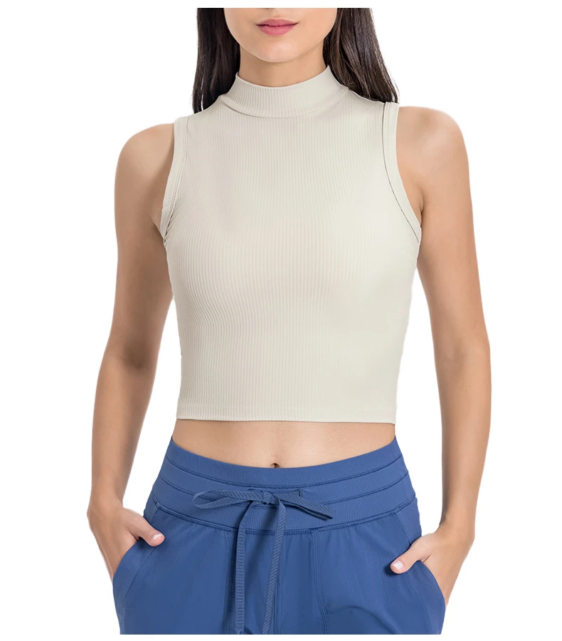 High collar, bare back, breathable, beautiful yoga clothing, moisture wicking, running and fitness sports vest for women