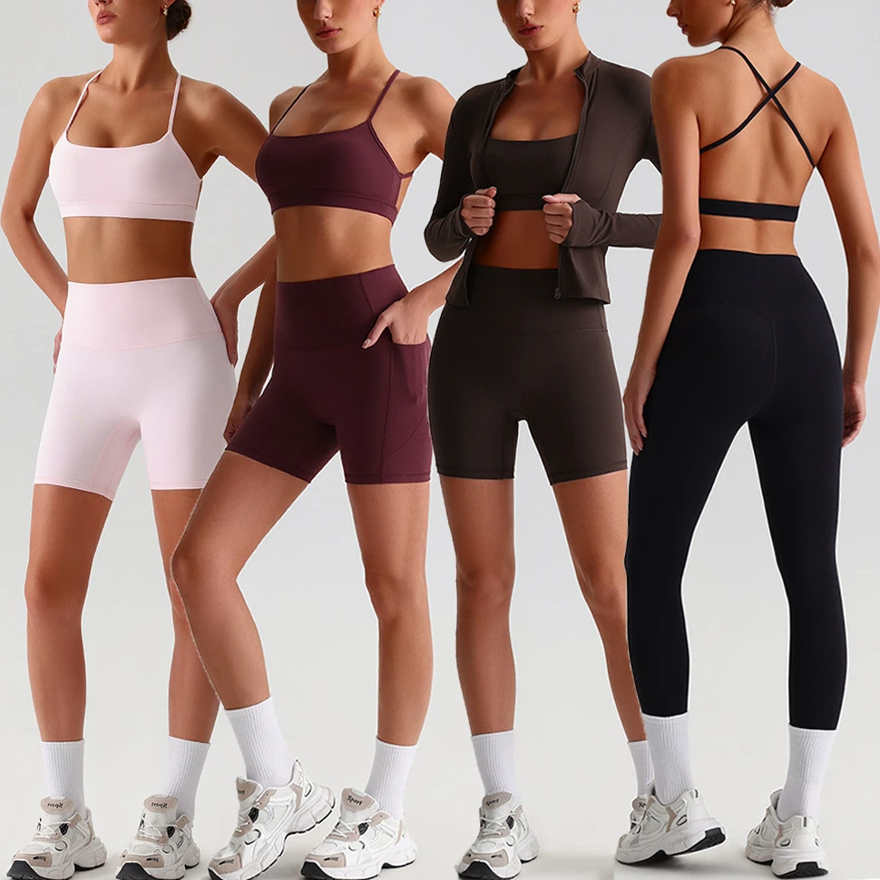 Custom Logo New Fashion Fitness Yoga Set Breathable Training Suits Women 5 Piece Quick Dry Sports Suits