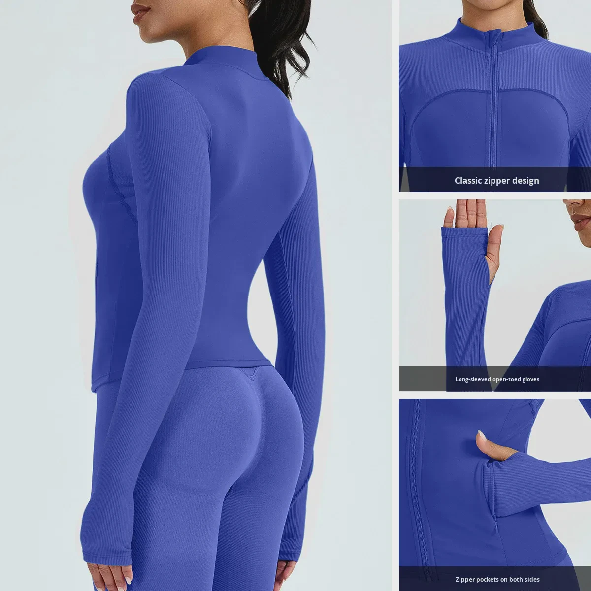 Nude Breathable for Long Sleeve High-End Sports Jacket Slim Fit Zipper Running Training Yoga Stand Collar Fitness Yoga Top