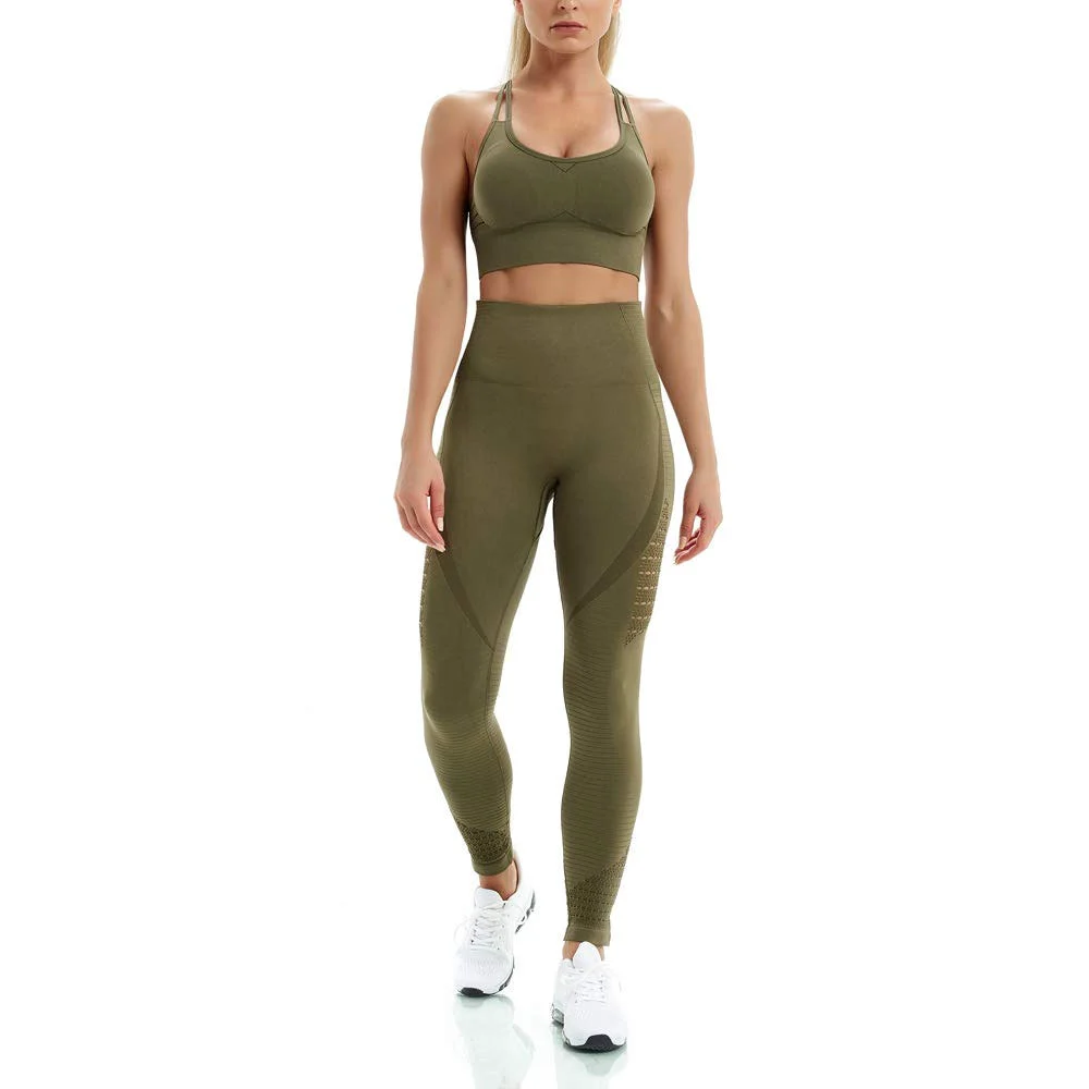 Women's Solid Front Logo Yoga Set 2 Piece Stretch Fit Gym Wear Quick Dry Activewear for Training Sessions