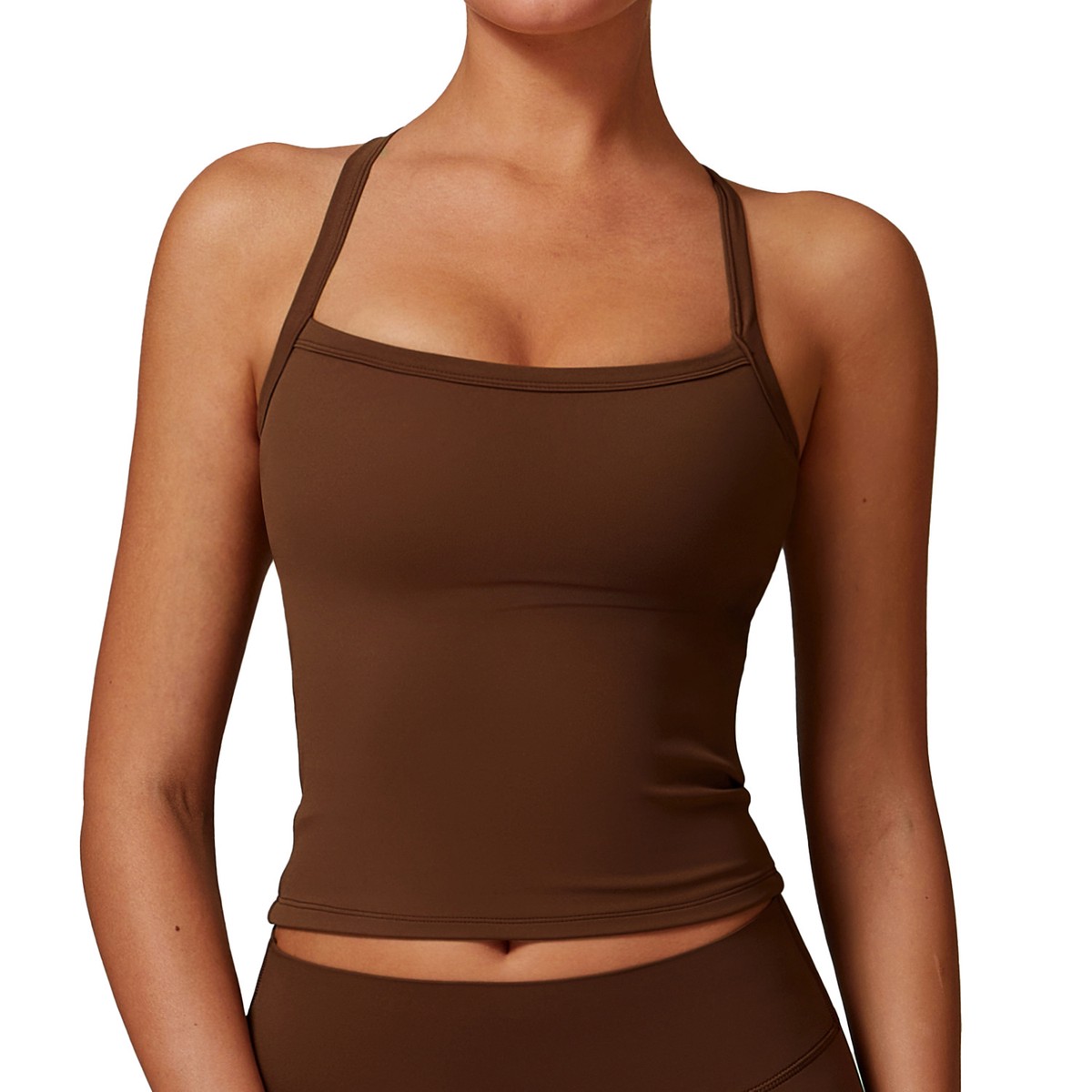 TikTok Trend Halter Neck Yoga Crop Top for Women with Built-in Bra, Criss Cross Back Buttery Soft Seamless Workout Tank Top