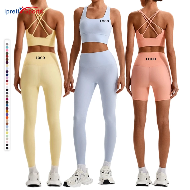 Wholesale 4 Pieces Women's Sets 32 Colors Quick Dry Yoga Clothing Activewear with Yoga Leggings Sports Bra & Fitness Wear