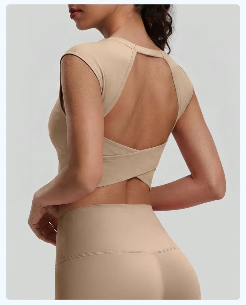 Bestseller Breathable Sweat-Wicking Spandex/Nylon Crew Neck Solid Color Backless Tank Top for Women Fitness Yoga Gym