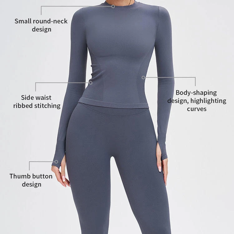 Custom Yoga Sets Wholesale Seamless Yoga Long-sleeved Round Neck Tight-fitting Sports Yoga Clothes Fitness T-shirt Women Sports