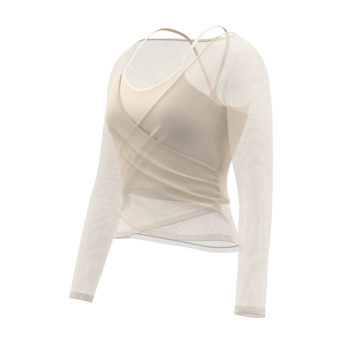 Women's Lightweight Mesh Long-Sleeved Two-Piece Yoga Wear with Bra Pads Four-Way Stretch Breathable Slim-Fitting Blouse Top