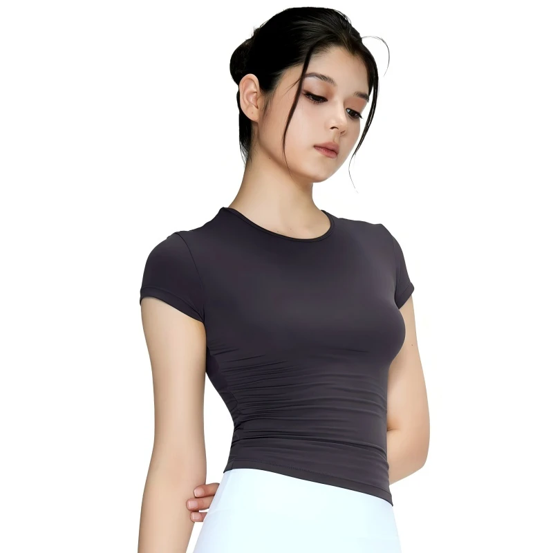 Cropped short-sleeve sexy slim-fit quick-dry casual breathable sports yoga top for fitness Pilates and running T-shirt