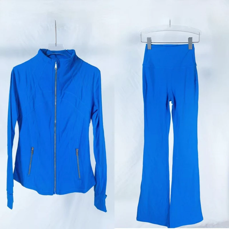 Sport Slimming High-Elastic Quick-drying Breathable Yoga Wear High-Waist Women's Jacket+Flared Pant Yoga Set