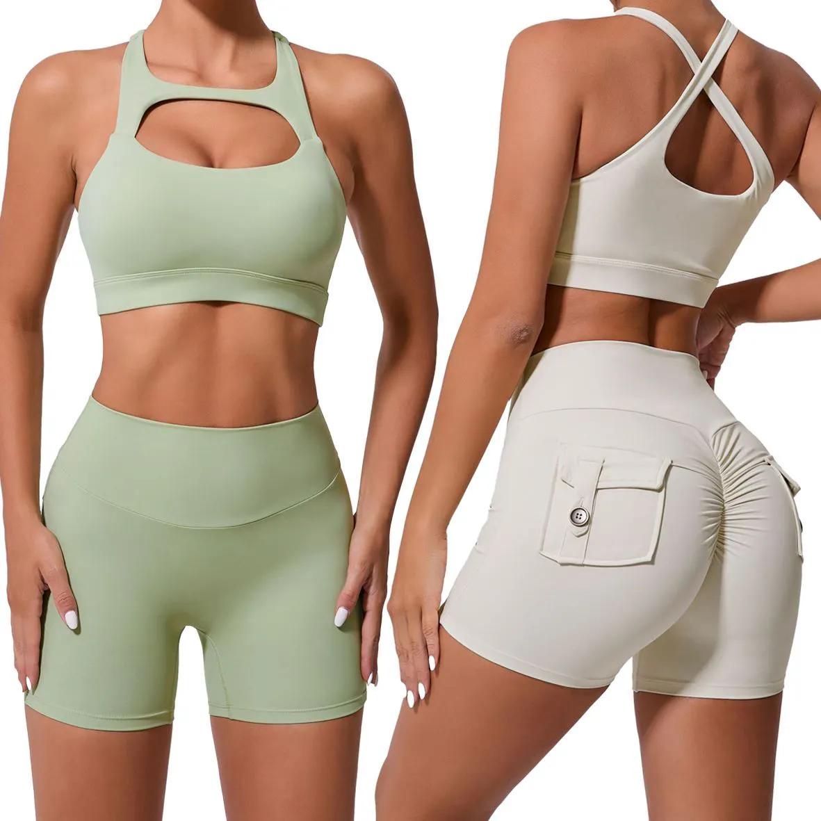 Fitness Set Woman Backless Crossover Quick Drying Sports Bra High Waist Elastic Breathable Yoga Shorts Women Gym Sets