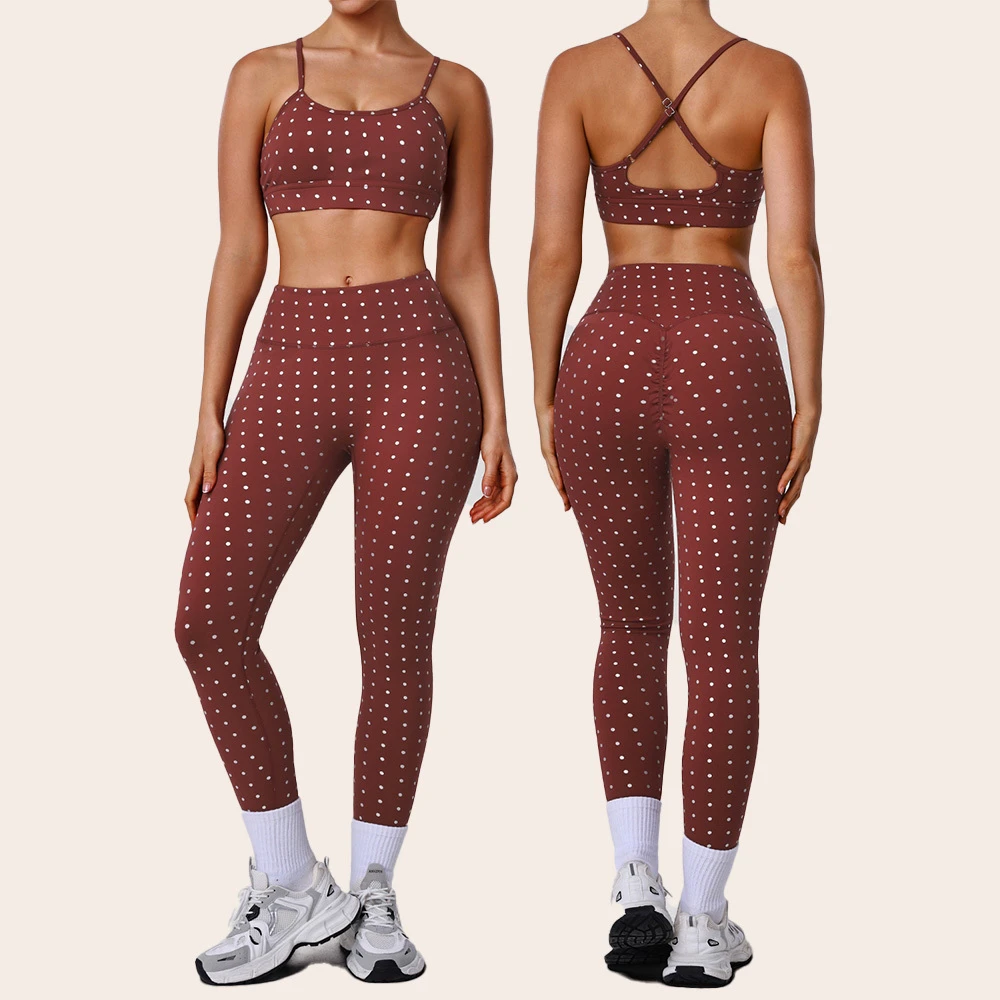 New Design Nude Feeling Shockproof Cross Back Bra Scrunch Butt Leggings Fitness Gym Yoga Two Pieces Sets