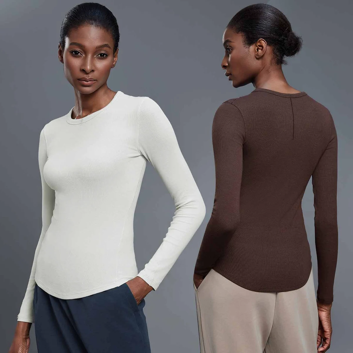 XW-D25145 Breathable Fitness Outdoor Long Sleeve Ribbed Lightweight Sportswear Round Neck Top Gym Comfortable Yoga Top for Woman