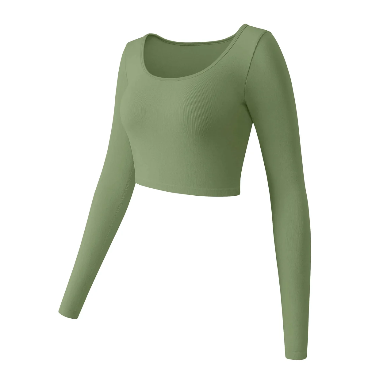 Hot Selling Seamless High Elasticity Slim Fit Scoop Neck Long Sleeved Women Yoga Crop Top