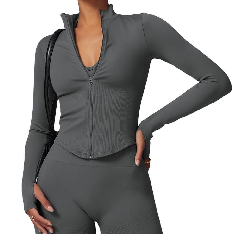 Women Yoga Jacket Long Sleeve Stretch Breathable Quick Dry Running Workout Top Slim Fit Yoga Shirts