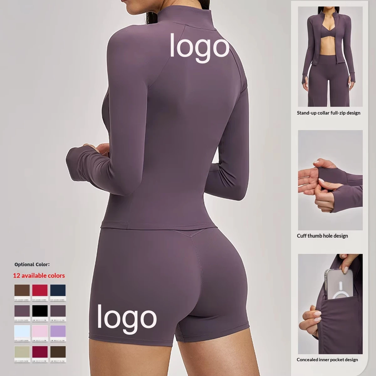 Cross-Border Brushed Spandex/Nylon Sweat-Wicking Yoga Jacket Long-Sleeve Zipper Pocket Tight-Fitting Top Outdoor Sports Running