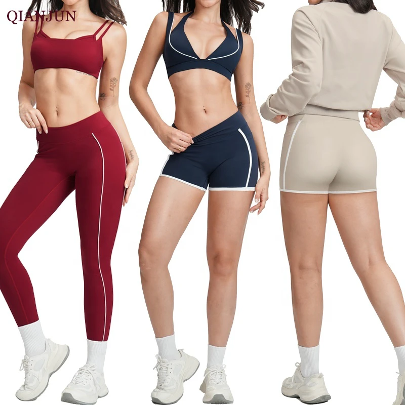 Custom Women Sportswear Fitness Wear tank Top Workout Suit Long Sleeve Jacket High Waist Legging Yoga Set Gym Fitness Sets