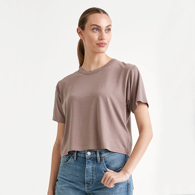 Women's Custom Pima Cotton Workout Crop Tops Short Sleeve Yoga & Athletic Running T-Shirts with OEM Logo & Hole Decoration