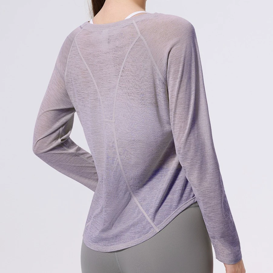 Thin Four-pin Six-line Cute Sports Top Women's Long-sleeved T-shirt Breathable Quick-drying Sunscreen 100% Polyester Yoga