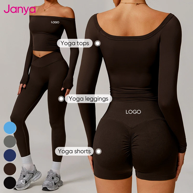Janya Women's Breathable Brushed Activewear Suit Long Sleeve Sports Tops & Seamless Yoga Leggings 2-Piece Set Gym Fitness Sets