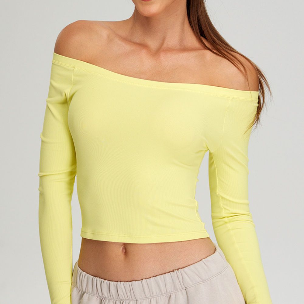 HYPEN SPORTS Women's Sexy Long Sleeve Yoga Crop Tops Crew Neck Breathable Spandex/Nylon Running Sports Gym Skinny Fit 220g