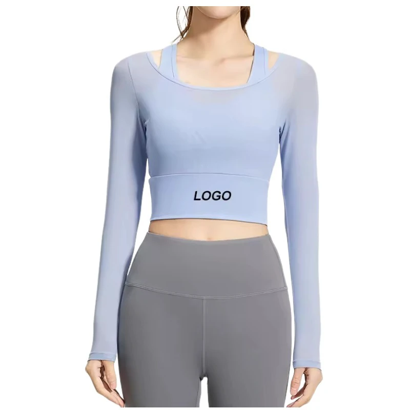 Wholesale New Design Quick Dry Spandex Nylon Fitness Gym Workout Breathable Mesh Long Sleeve Women's Yoga Top