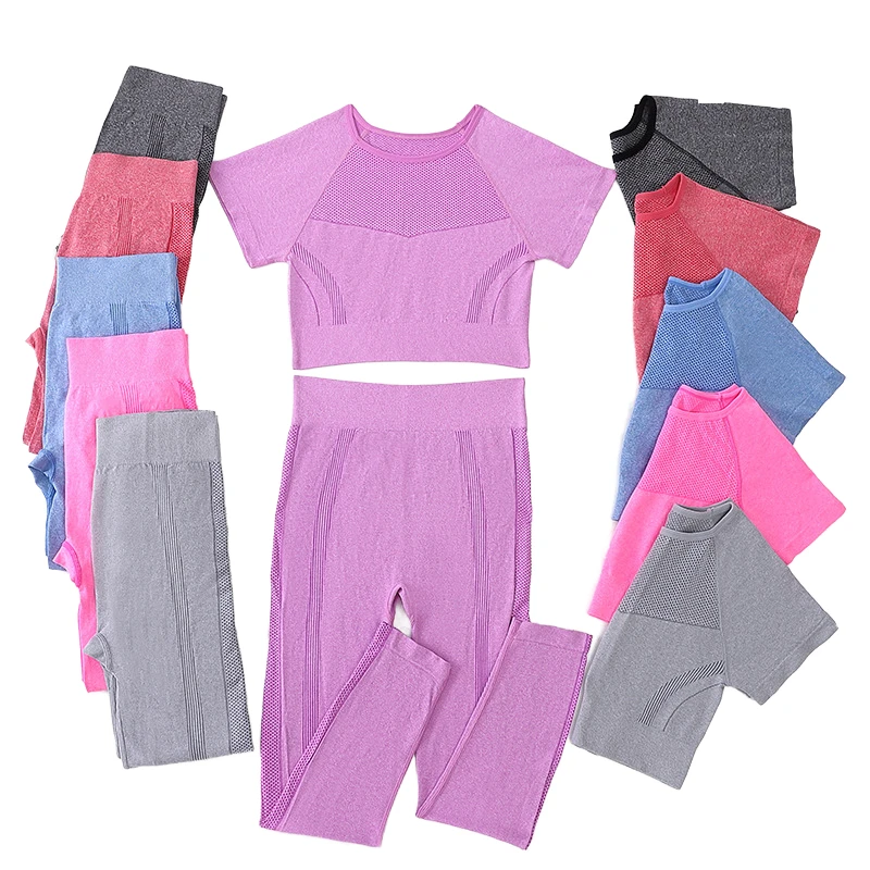 Factory Wholesale Women's Seamless Tight Yoga Suit Custom Quick-Drying Top Leggings Running Workout Breathable Gym Sets