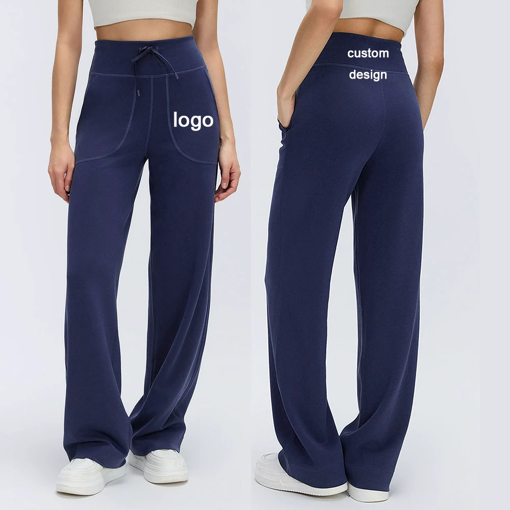 High Elastic Waist Loose Casual Breathable Full Length Wide Leg Pants Women's Pilates Fitness Yoga Spring Drawing String