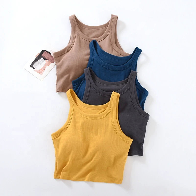 Premium Wholesale Women's Rib Tank Top Crop Short Sleeve Flannel Appliques All Sizes Color OEM Yoga Gym Wear Breathable Quick