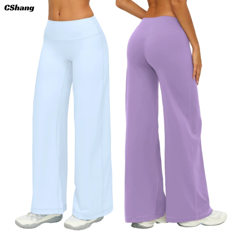 Custom Logo Solid Loose Casual Wide Leg Yoga Pants for Women Sports Gym Running with Four-Way Stretch Breathable Leggings