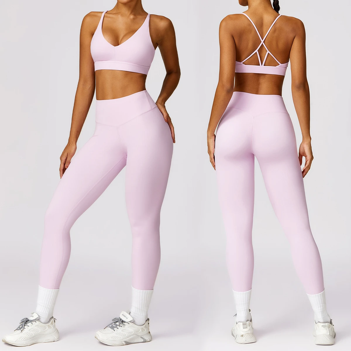 TZ-8455-2 Beauty Back Athletic Bra 2pcs Sets Girls High Waist Leggings Women Quick Dry Sexy Workout for