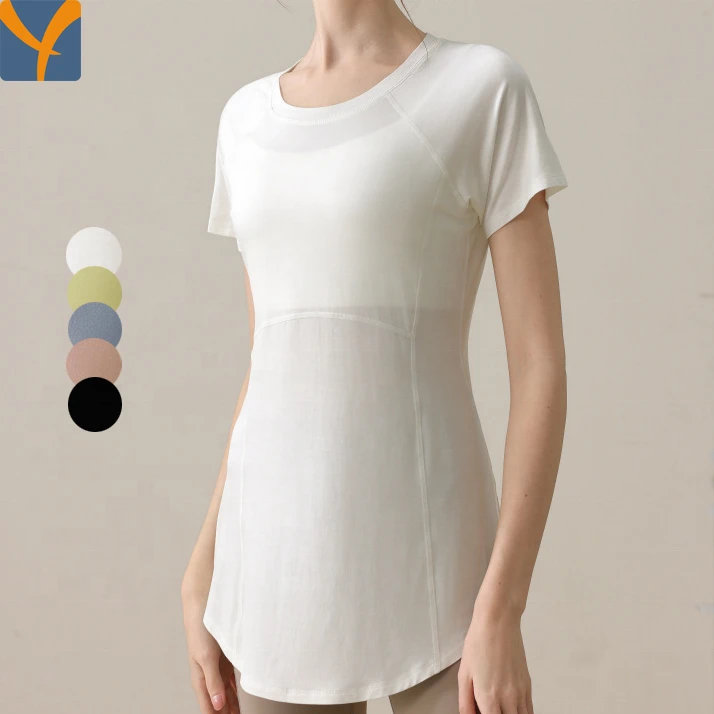 Women's Slim Fit Exercise Sports Tops Long Women Workout Yoga Tops Short Sleeves Round Neck Quick Dry Female Training T-Shirts