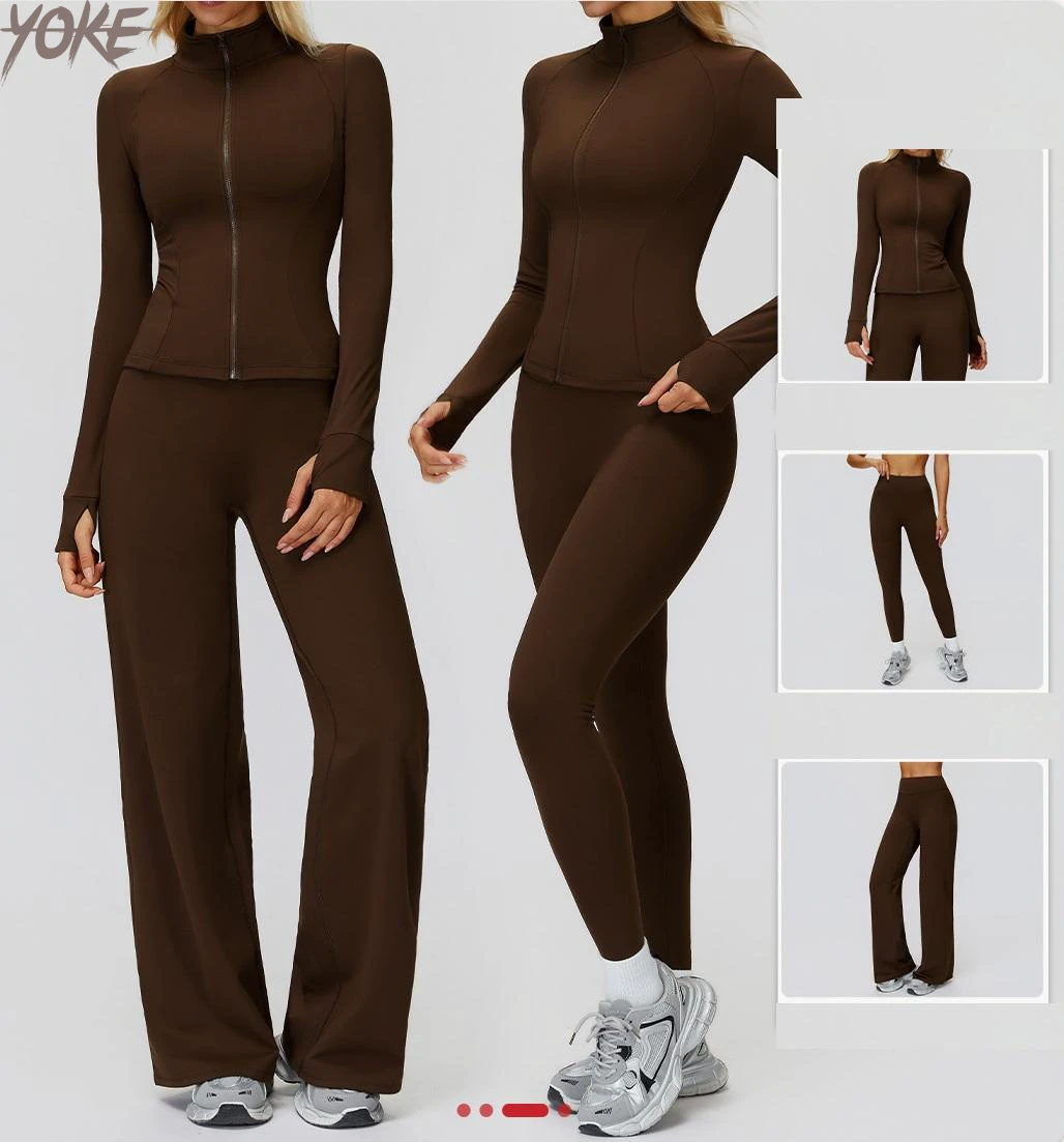 YOKE Hot Selling Fashionable Comfortable Warm Solid Color Thick Fitness Workout Long Sleeve Yoga Set Suitable for Women